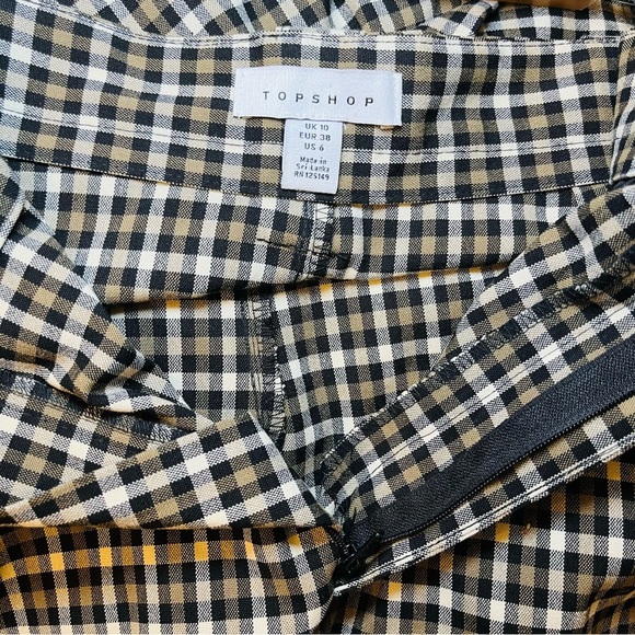 TOPSHOP High Waisted Brown Black Plaid Ankle Trouser Pants | Wide Tapered Leg - Picture 11 of 12